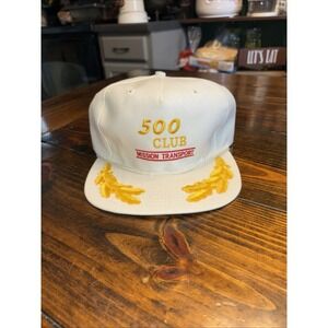 Vintage 500 Club Mission Transport White Hat Cap Leather Strap Back Gold Embroid